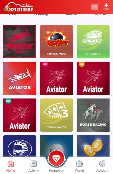 aviator games on the 82 lottery app